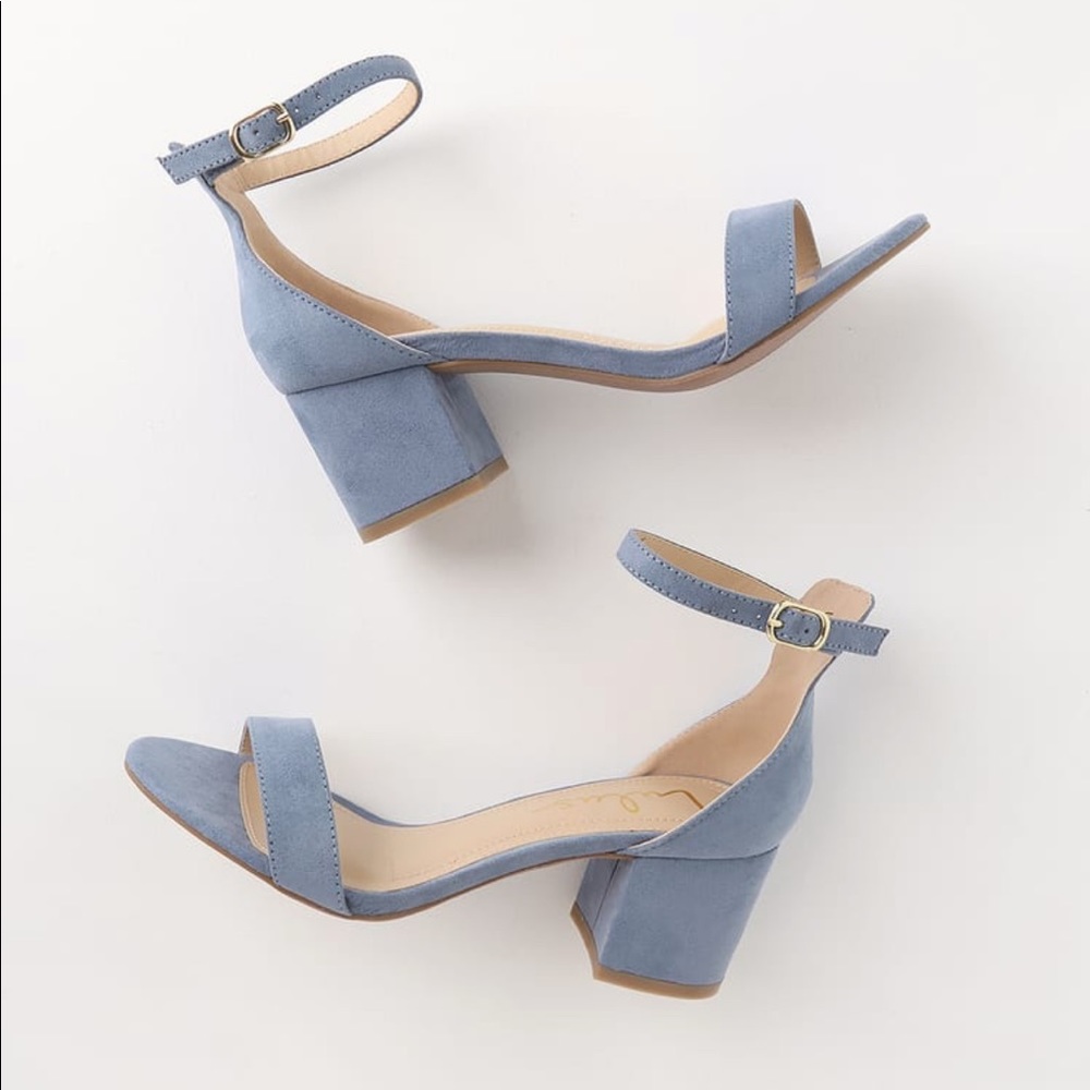 Lulus harper blue suede ankle strap heels